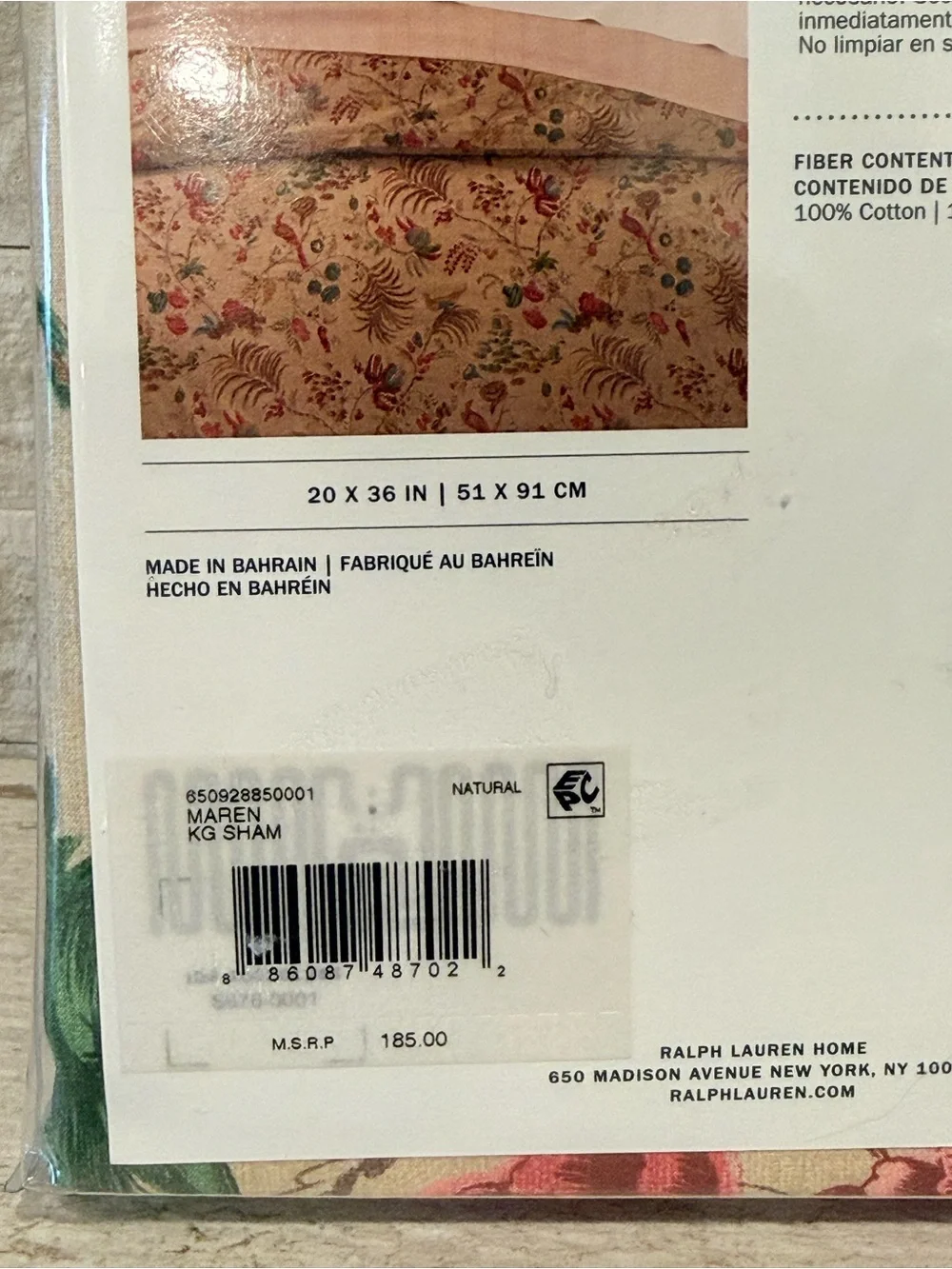 RALPH LAUREN Maren Set Of 2 King Cotton Pillow Shams Natural Tropical Print $370